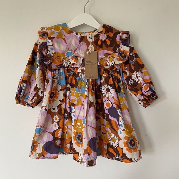 Next Floral Retro Collared 60s 70s Vintage Style Dress 12-18 New With Tags - Picture 9 of 9